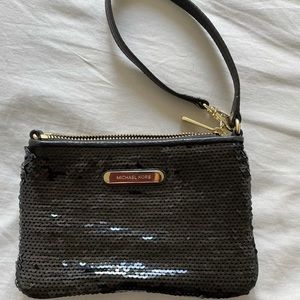 Michael Kors black sequin pouch clutch wristlet